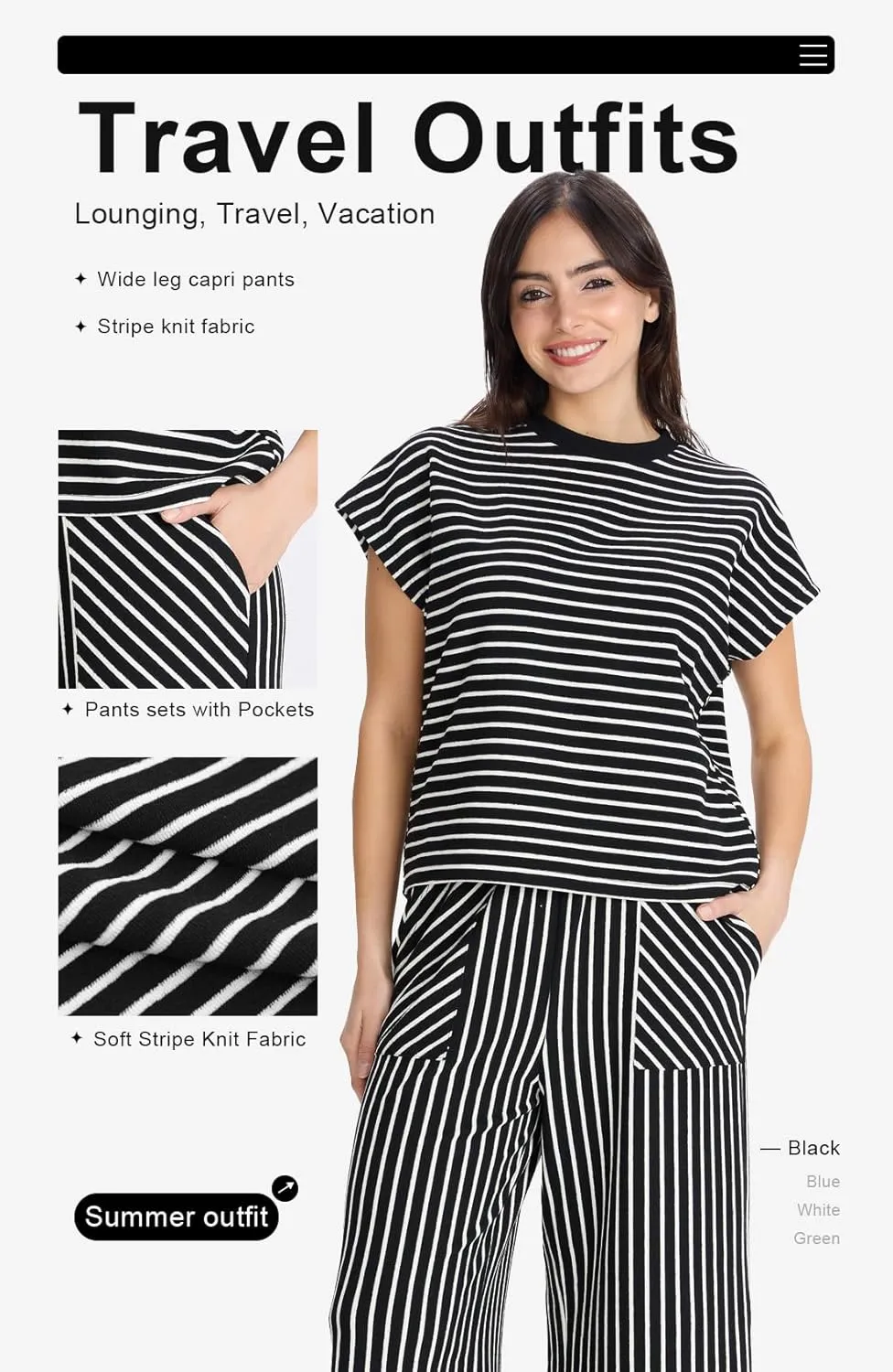 2 Piece Sets for Women Summer Outfits Short Sleeve Top Wide Leg Crop Pants Womens Matching Sets for Travel Vacation