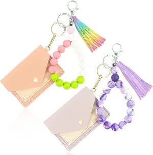 2Pack Keychain Wristlet Wallet, Silicone Bracelet Keychain Wallet for Women Wristlet Card Holder Wallet