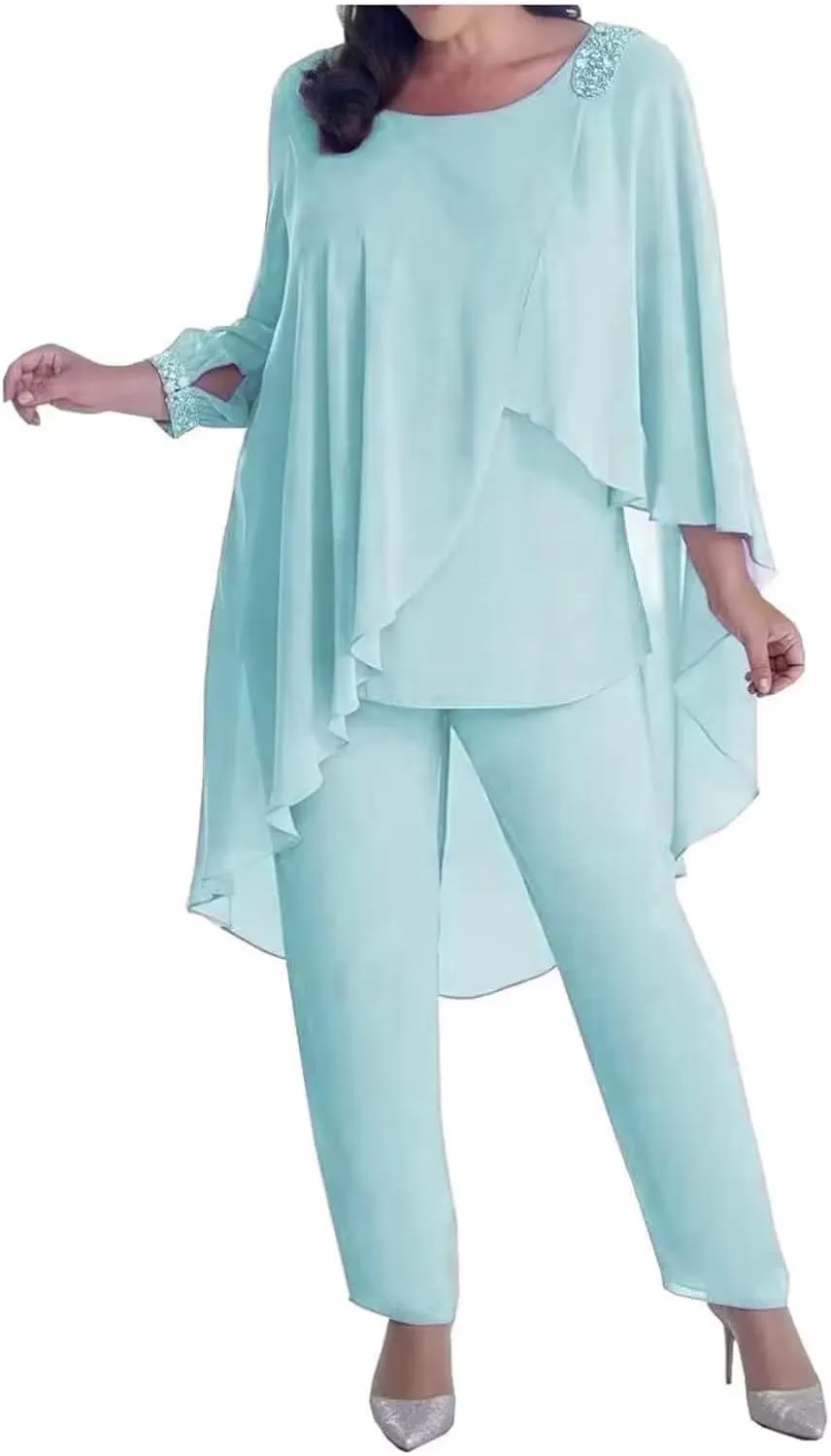 3 Pcs Mother of The Bride Pant Suits for Women Formal Jumpsuit Long Sleeve Wedding Guest Dresses