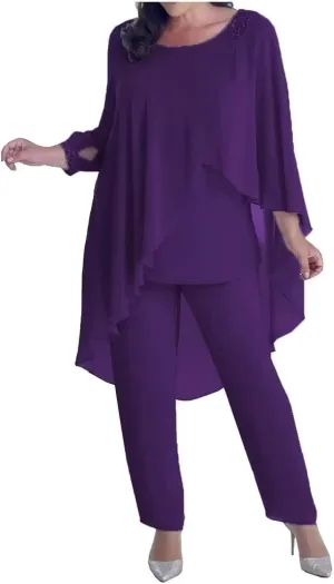 3 Pcs Mother of The Bride Pant Suits for Women Formal Jumpsuit Long Sleeve Wedding Guest Dresses