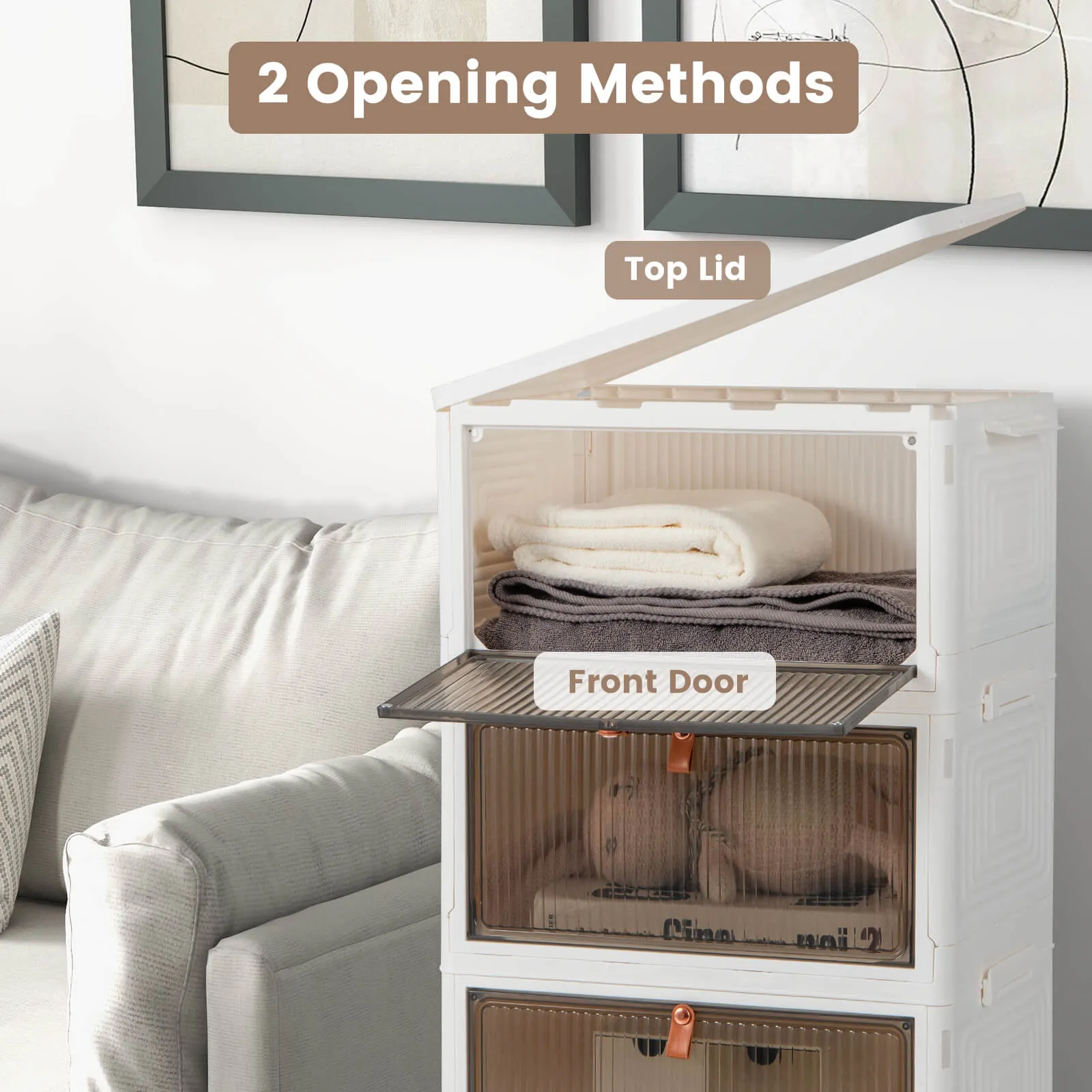 3/4/6-Tier Stackable Shoe Storage Box with Lockable Wheels-4-Tier