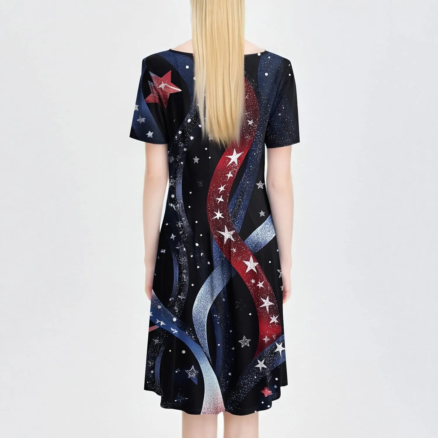 4th July Dresses Plus Size Women's Casual Comfy Fashion Round Neck Short Sleeve Print Midi Dress