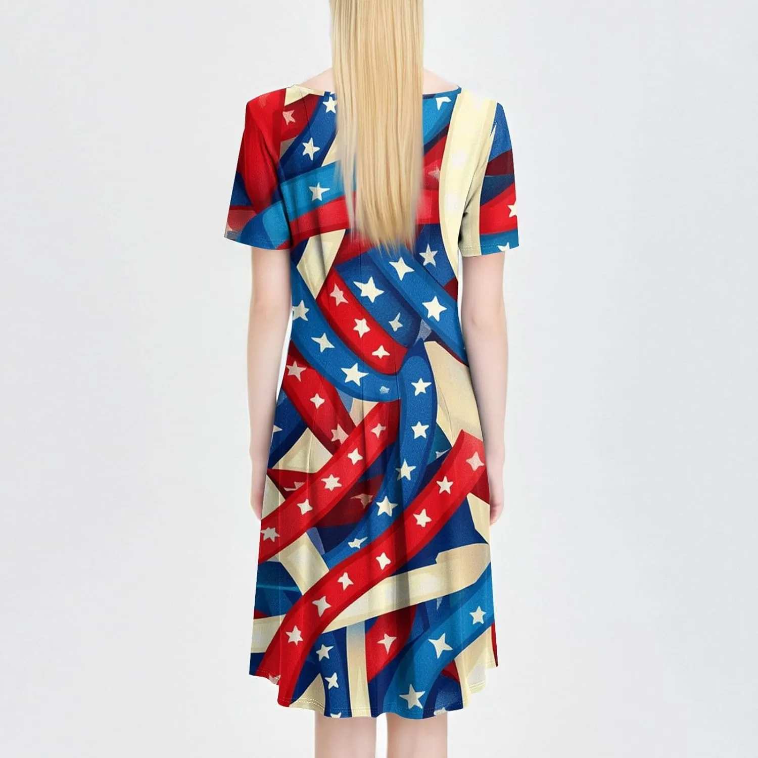 4th July Dresses Plus Size Women's Casual Comfy Fashion Round Neck Short Sleeve Print Midi Dress