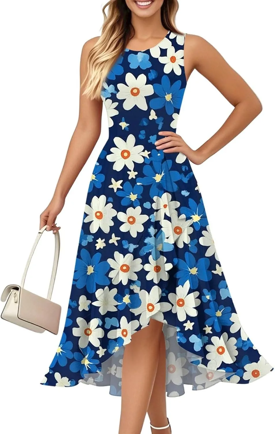 4th of July Dresses Women's Fashion Casual Zipper Sleeveless Round Neck Independence Day Elegant Temperament Ruffle Dresses