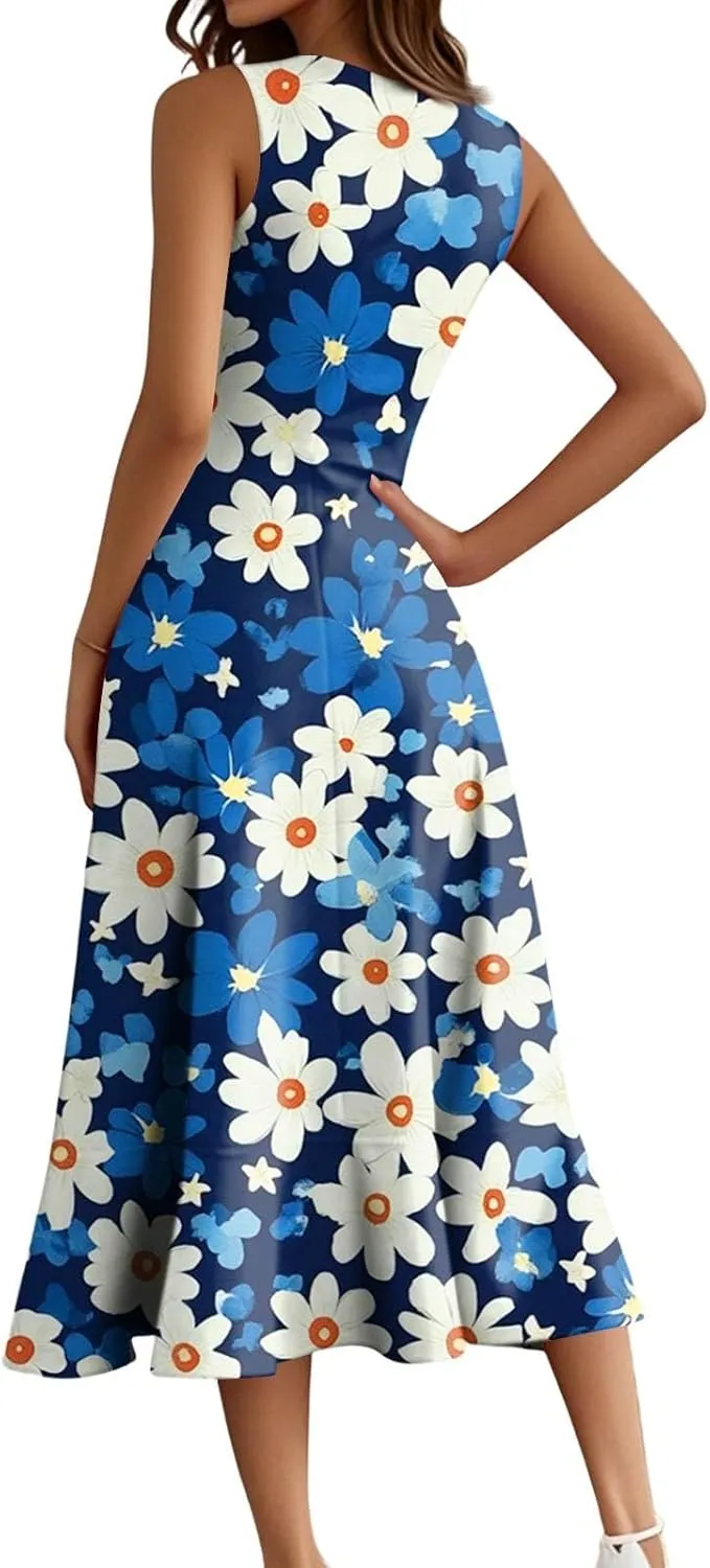 4th of July Dresses Women's Fashion Casual Zipper Sleeveless Round Neck Independence Day Elegant Temperament Ruffle Dresses