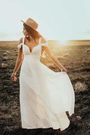 A-line Elegant Chiffon Ivory Beach Wedding Dress Bridal Gown  WD414
