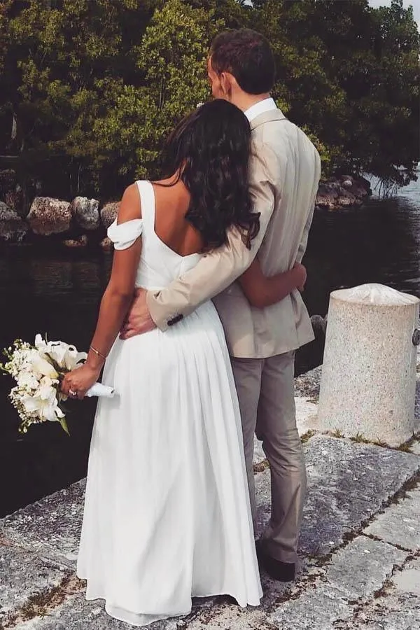 A-line Elegant Chiffon Ivory Beach Wedding Dress Bridal Gown  WD414