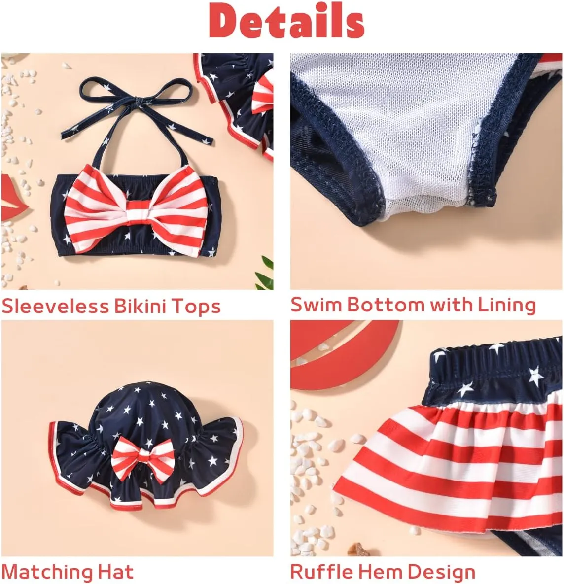Aalizzwell Baby Girl 2-Piece Bikini Swimsuit with Hat
