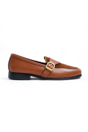 Ajadi Loafers in Brown Leather with Brown Suede and Strap Buckle