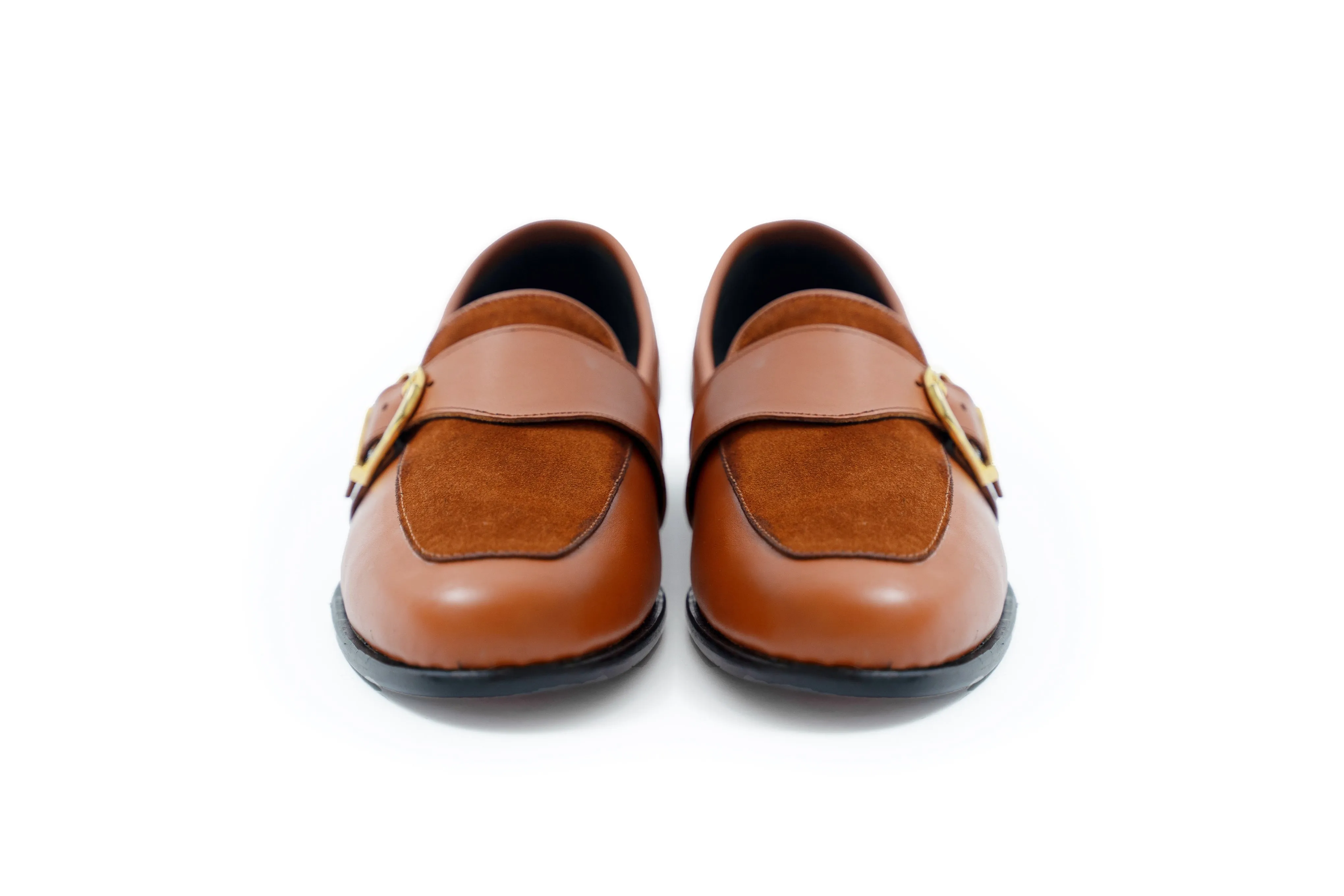 Ajadi Loafers in Brown Leather with Brown Suede and Strap Buckle