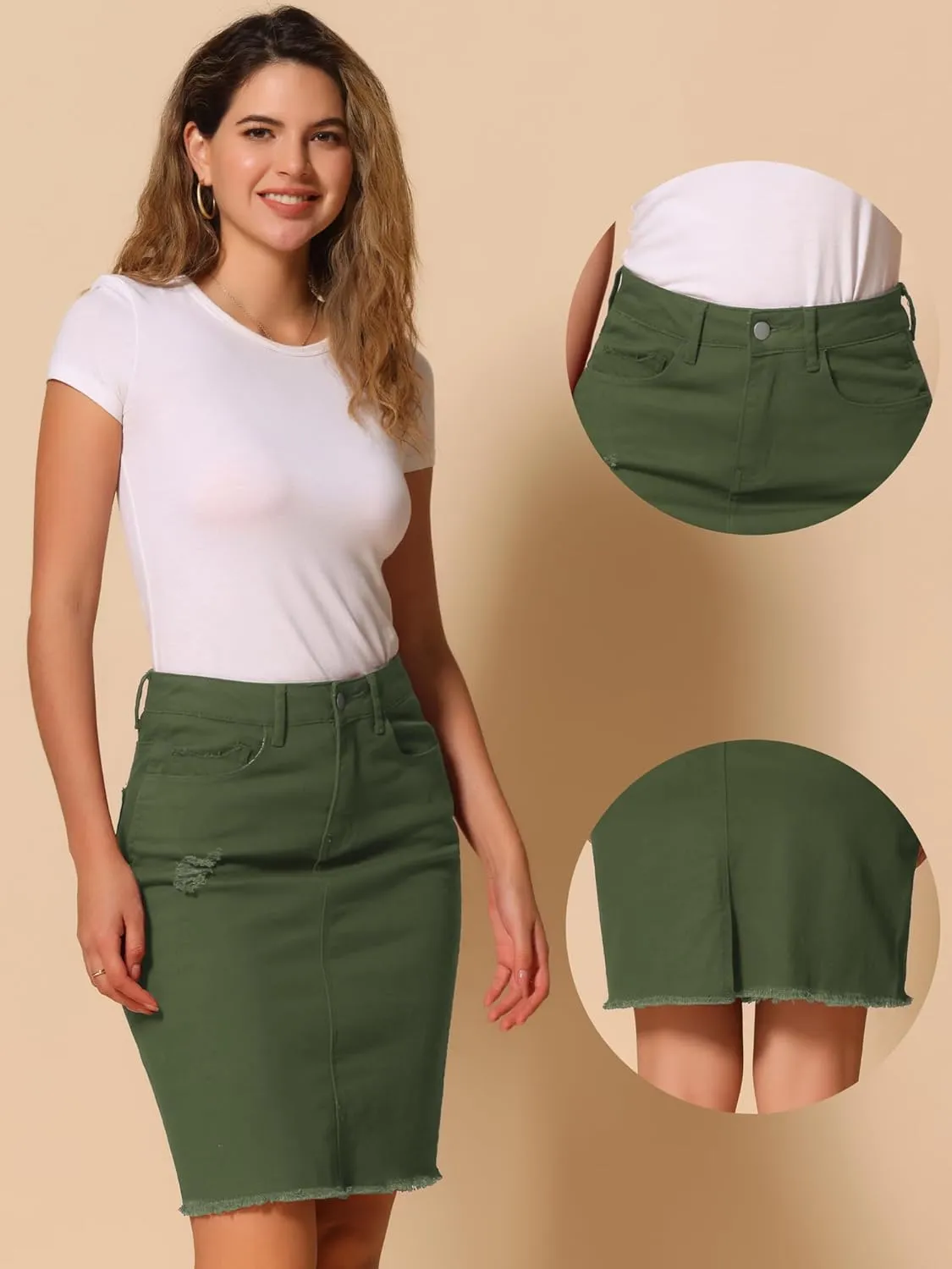 Allegra K Denim Skirt for Women's Casual Distressed Knee Length Jeans Skirts