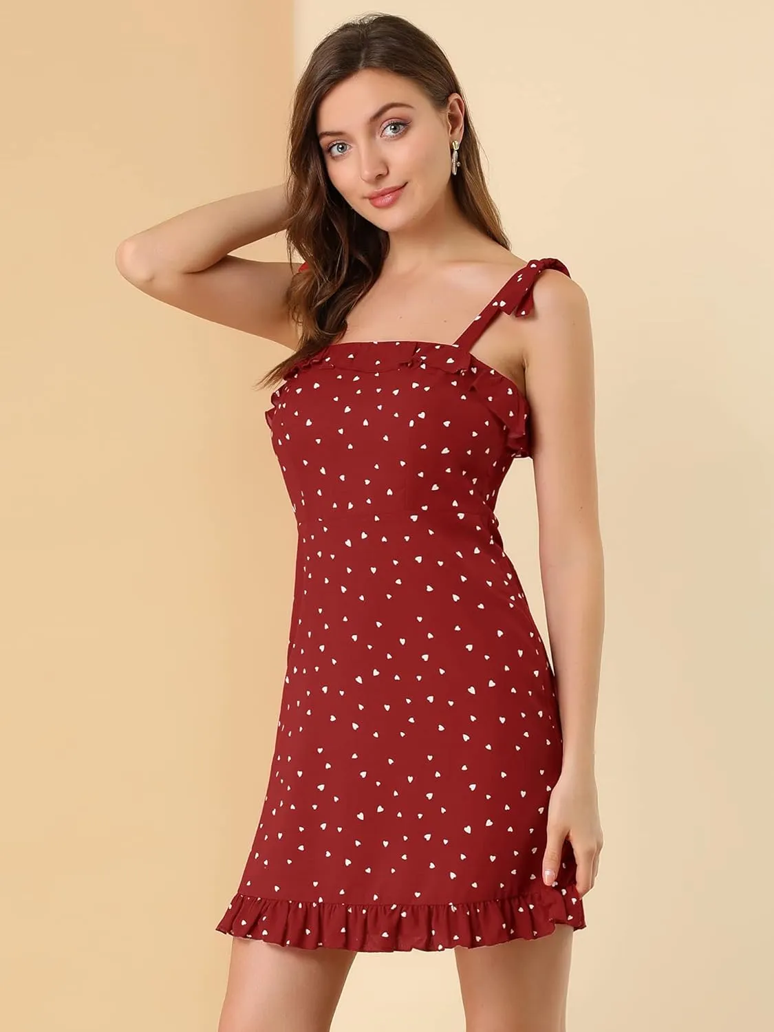 Allegra K Women's Printed Spaghetti Strap Summer Ruffle Flare Mini Slip Dress