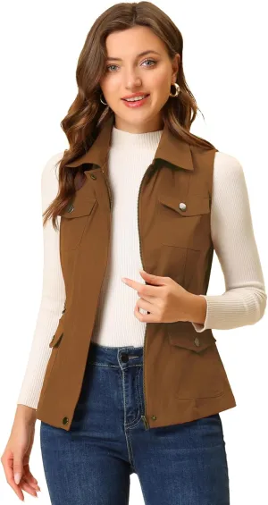 Allegra K Women's Travel Vest with Pockets Summer Sleeveless Cargo Utility Vest