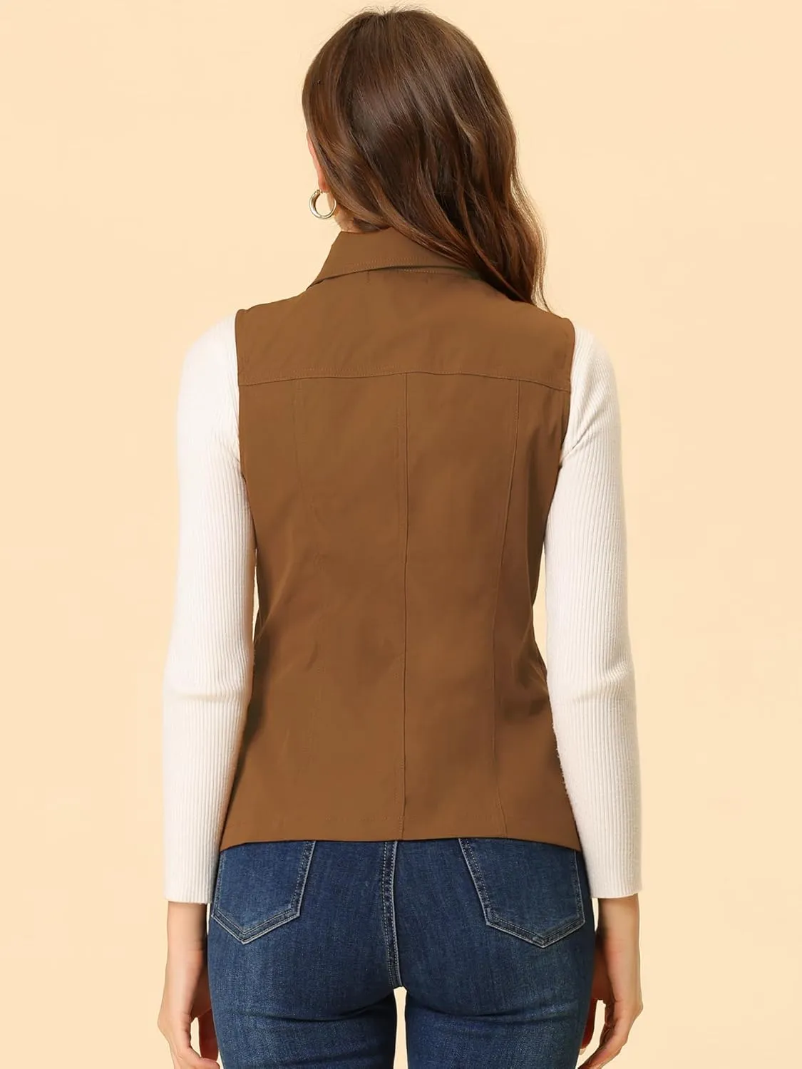 Allegra K Women's Travel Vest with Pockets Summer Sleeveless Cargo Utility Vest