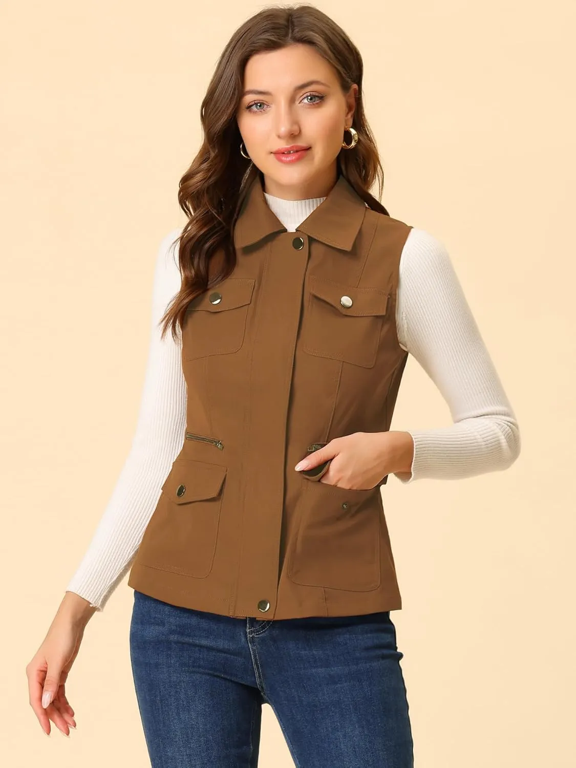 Allegra K Women's Travel Vest with Pockets Summer Sleeveless Cargo Utility Vest
