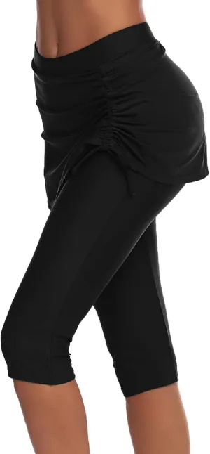 AOLRO Women Swim Capris Athletic Skirted Leggings Rash Guard Swimmig Pants Tummy Control Boardshorts S-XXL
