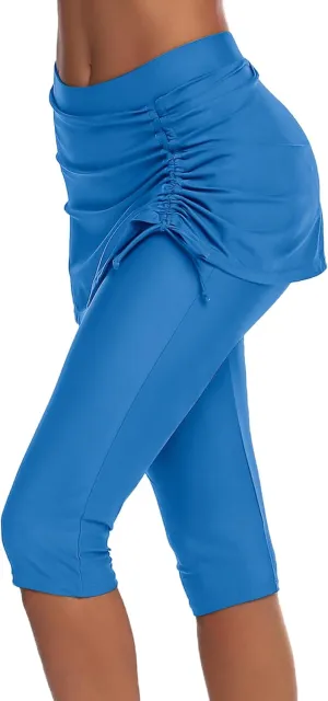 AOLRO Women Swim Capris Athletic Skirted Leggings Rash Guard Swimmig Pants Tummy Control Boardshorts S-XXL