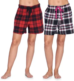 Ashford & Brooks Women's 2 Pack Soft Flannel Plaid Pajama Lounge Shorts Bottoms