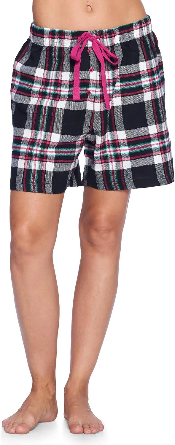 Ashford & Brooks Women's 2 Pack Soft Flannel Plaid Pajama Lounge Shorts Bottoms