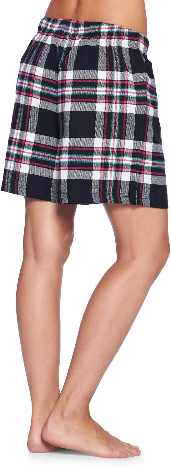Ashford & Brooks Women's 2 Pack Soft Flannel Plaid Pajama Lounge Shorts Bottoms