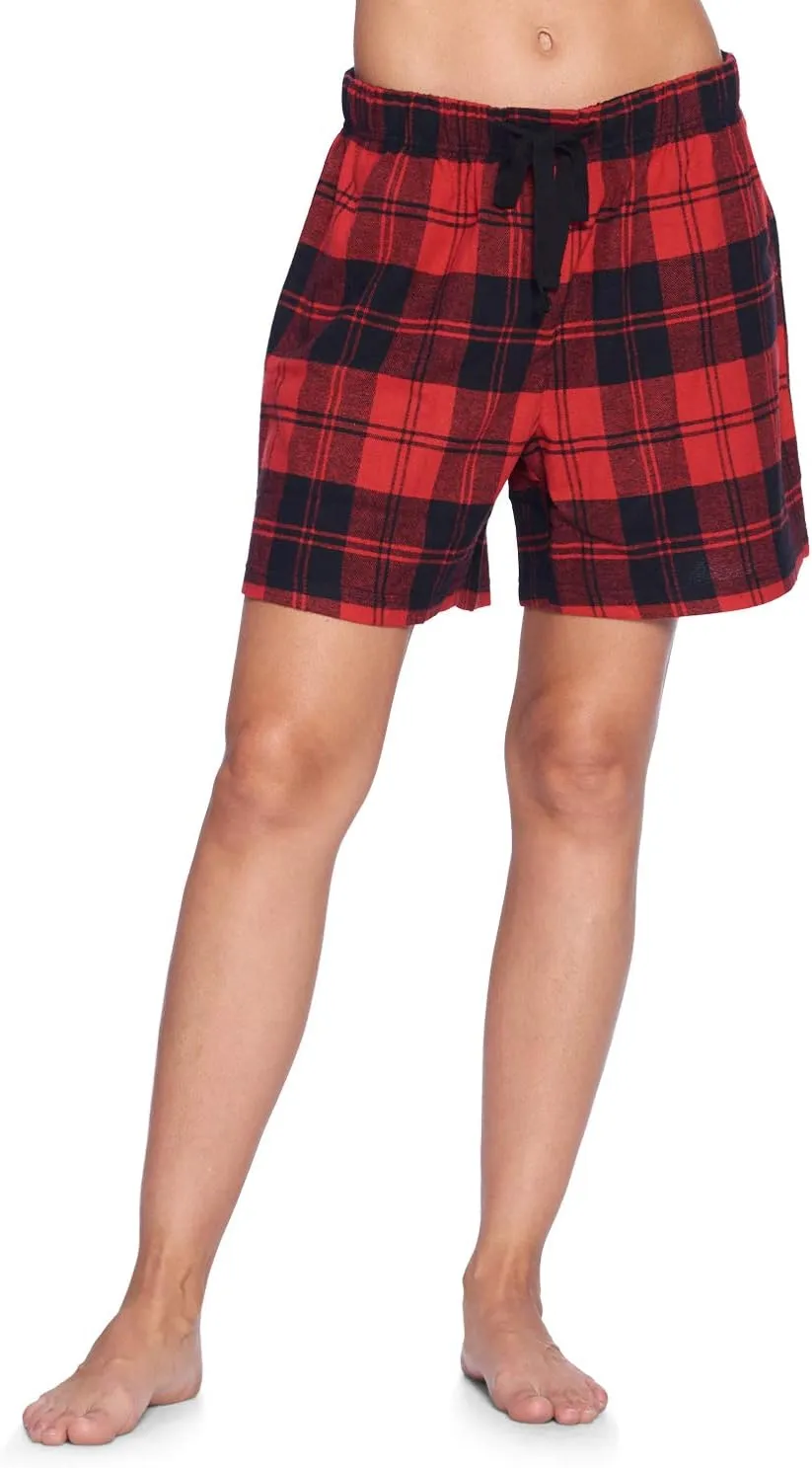 Ashford & Brooks Women's 2 Pack Soft Flannel Plaid Pajama Lounge Shorts Bottoms