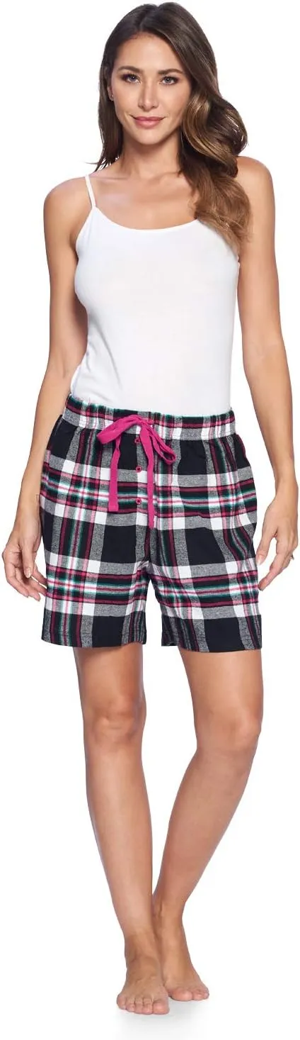 Ashford & Brooks Women's 2 Pack Soft Flannel Plaid Pajama Lounge Shorts Bottoms