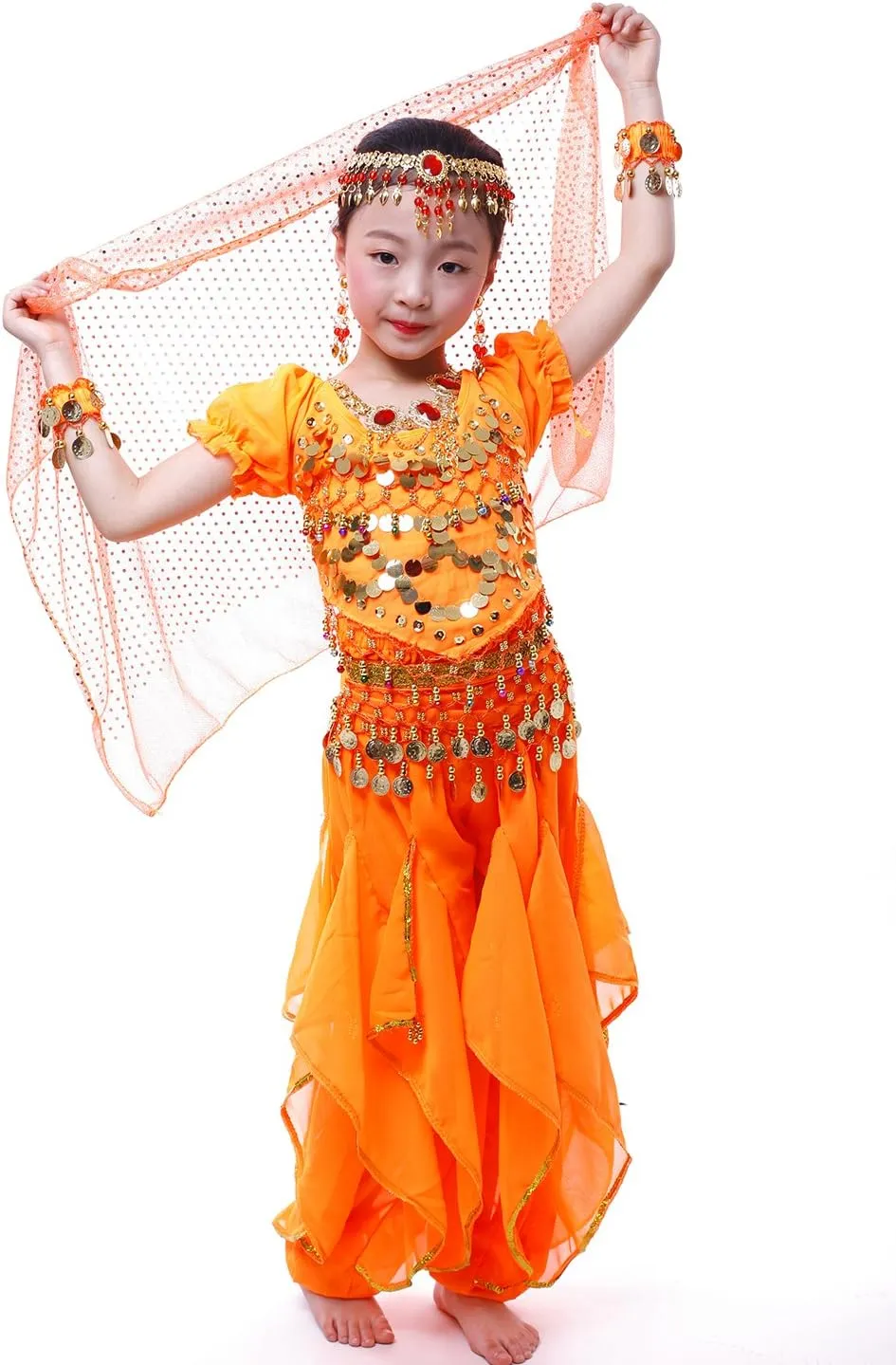 Astage Girl`S Belly Dance Costumes,Long Sleeve Highlights Top,Pants