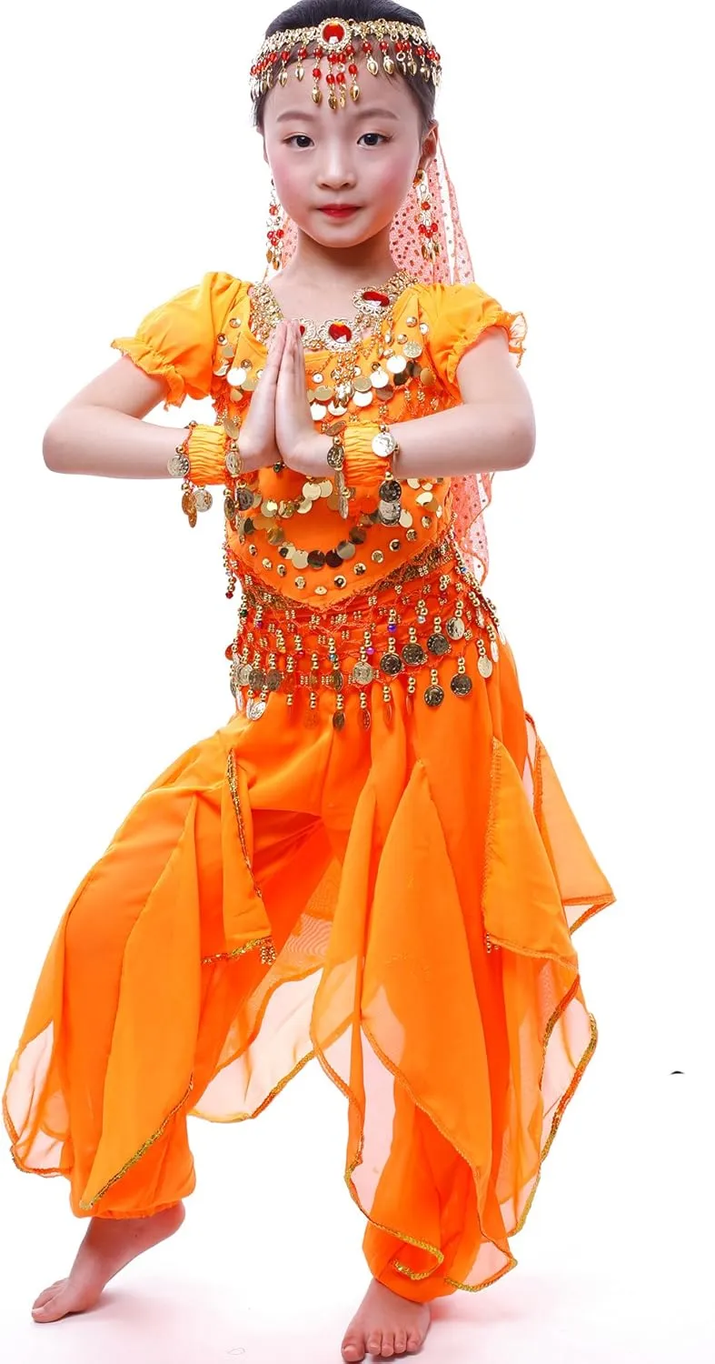 Astage Girl`S Belly Dance Costumes,Long Sleeve Highlights Top,Pants