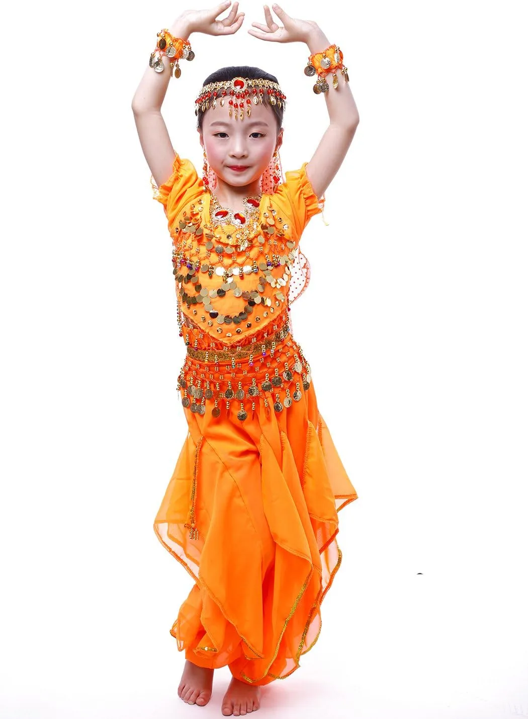Astage Girl`S Belly Dance Costumes,Long Sleeve Highlights Top,Pants