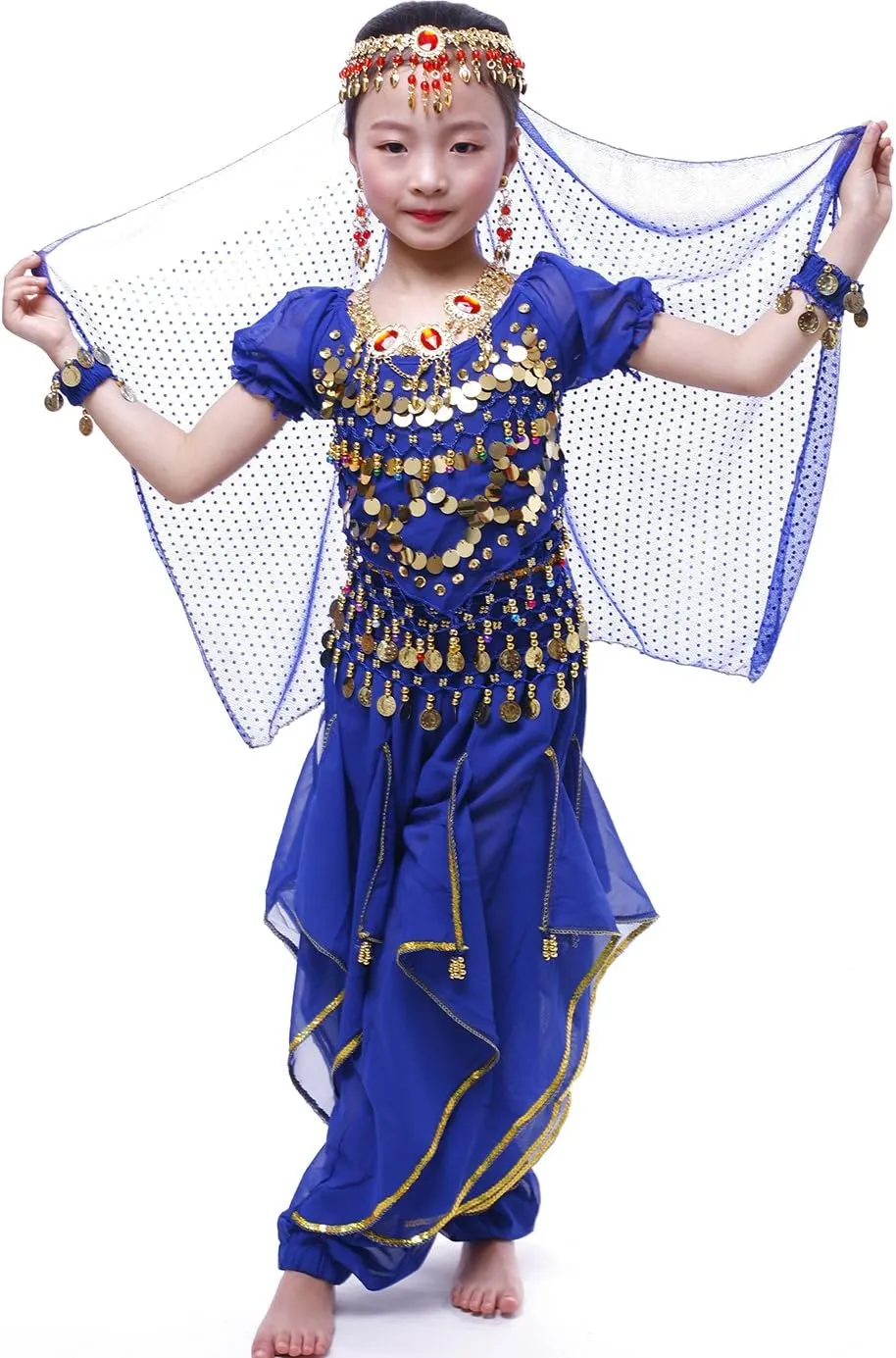 Astage Girl`S Belly Dance Costumes,Long Sleeve Highlights Top,Pants