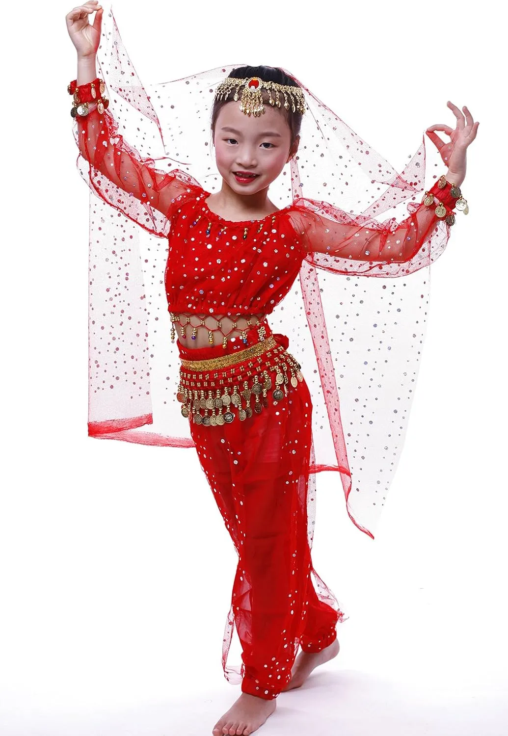 Astage Girl`S Belly Dance Costumes,Long Sleeve Highlights Top,Pants