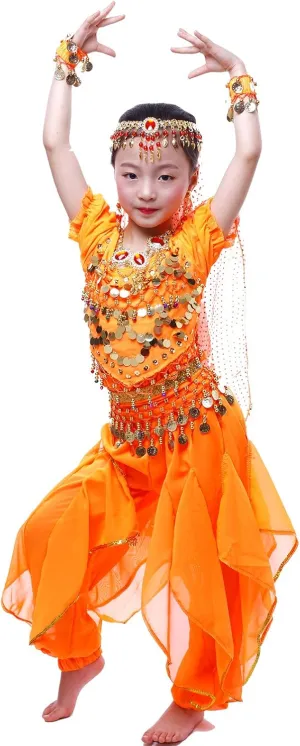 Astage Girl`S Belly Dance Costumes,Long Sleeve Highlights Top,Pants