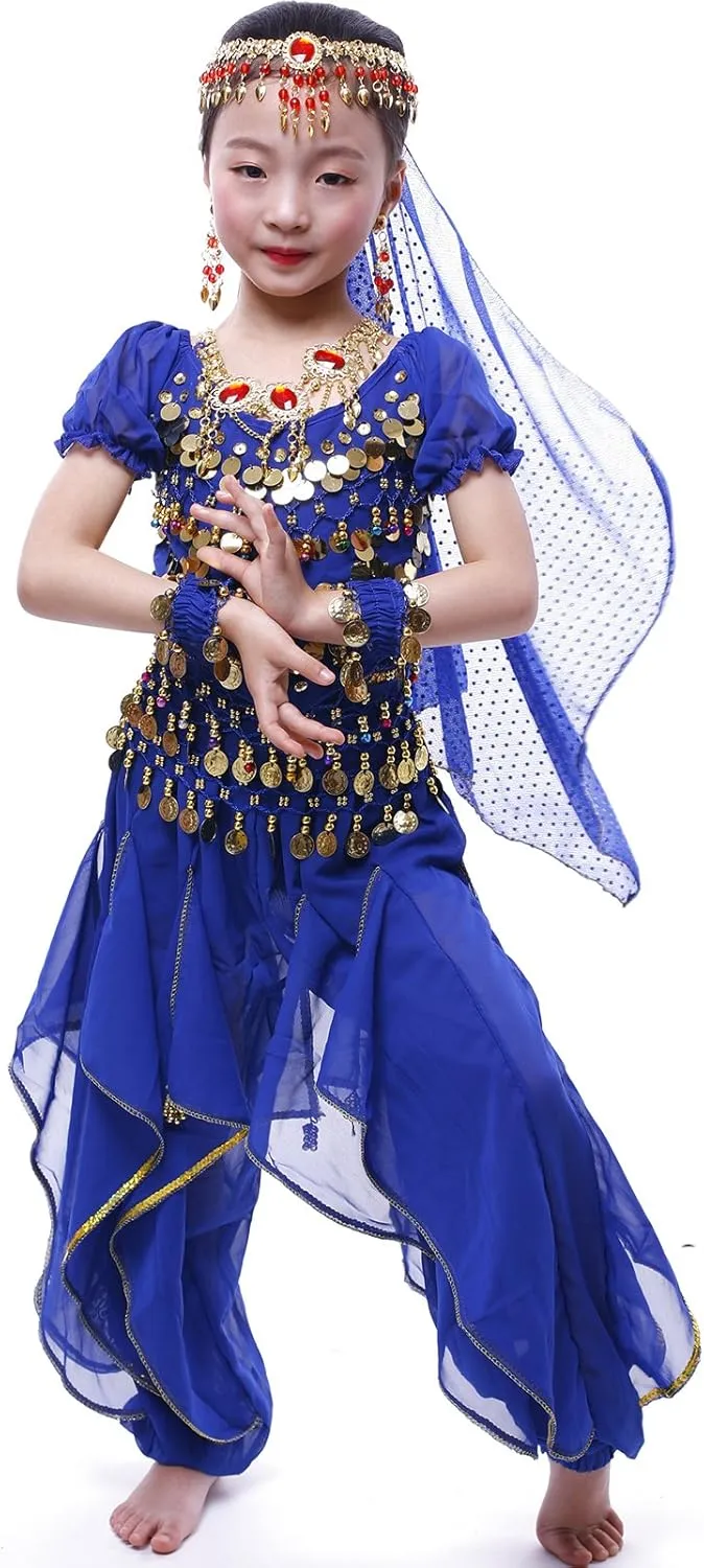 Astage Girl`S Belly Dance Costumes,Long Sleeve Highlights Top,Pants