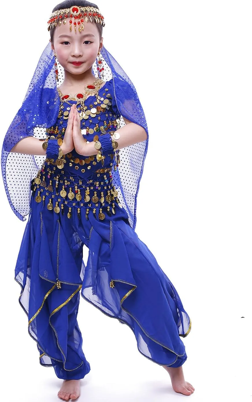 Astage Girl`S Belly Dance Costumes,Long Sleeve Highlights Top,Pants