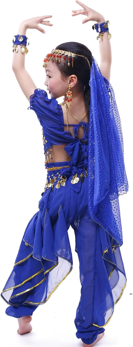 Astage Girl`S Belly Dance Costumes,Long Sleeve Highlights Top,Pants