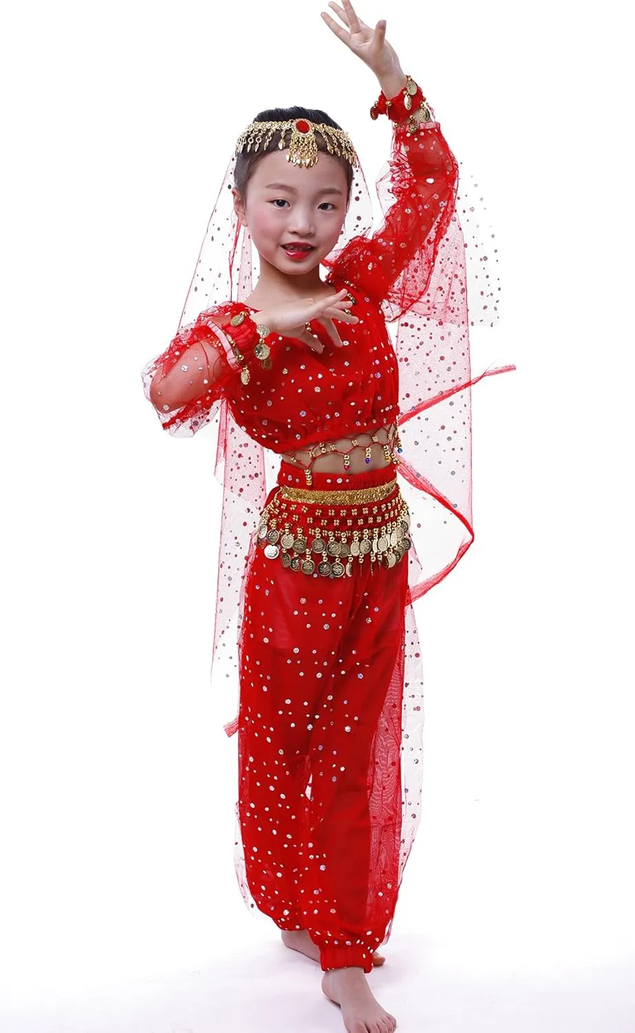 Astage Girl`S Belly Dance Costumes,Long Sleeve Highlights Top,Pants