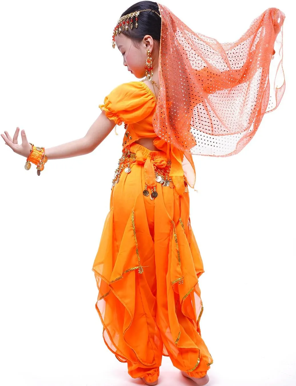 Astage Girl`S Belly Dance Costumes,Long Sleeve Highlights Top,Pants
