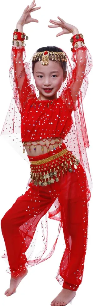 Astage Girl`S Belly Dance Costumes,Long Sleeve Highlights Top,Pants