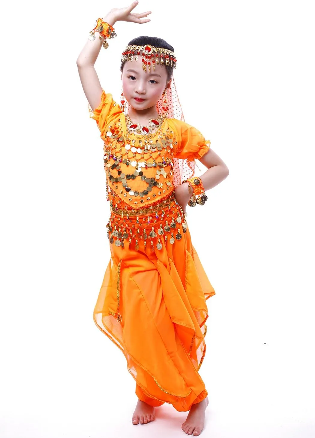 Astage Girl`S Belly Dance Costumes,Long Sleeve Highlights Top,Pants