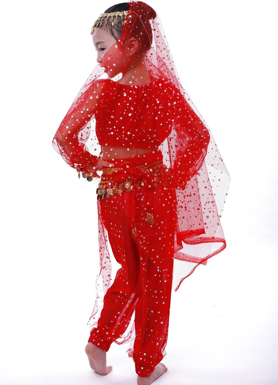 Astage Girl`S Belly Dance Costumes,Long Sleeve Highlights Top,Pants