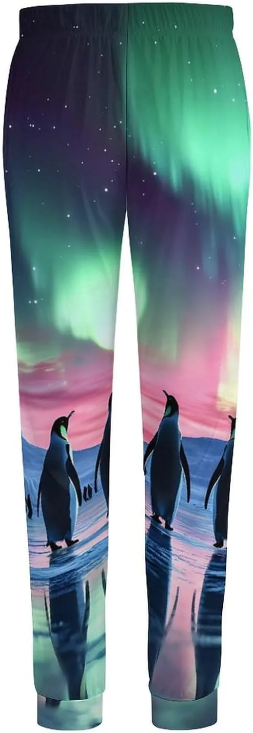 Aurora Borealis Cute Penguin Men's Pajama Pants Soft Lounge Bottoms Casual Sleepwear Loungewear