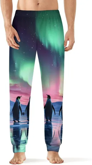 Aurora Borealis Cute Penguin Men's Pajama Pants Soft Lounge Bottoms Casual Sleepwear Loungewear