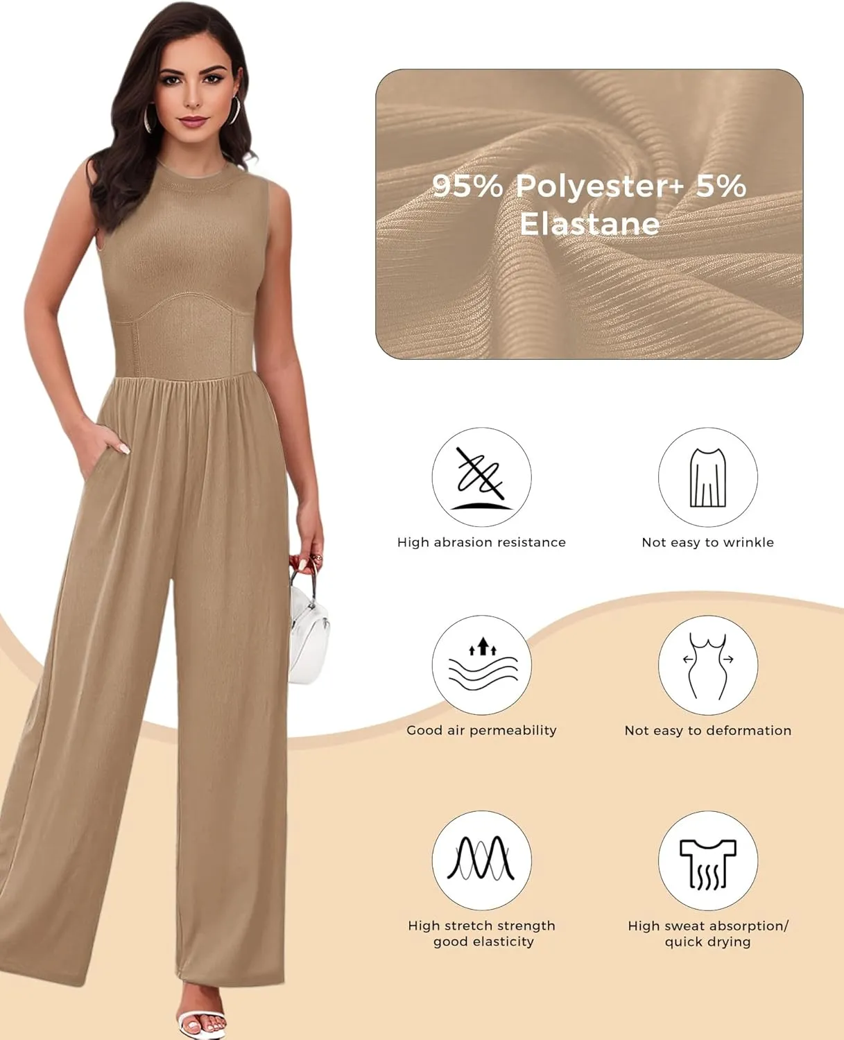 AURUZA Jumpsuits for Women, Sleeveless Crew Neck Jumpsuits for Women Casual One Piece Outfit Wide Leg Long Pants Rompers 2024