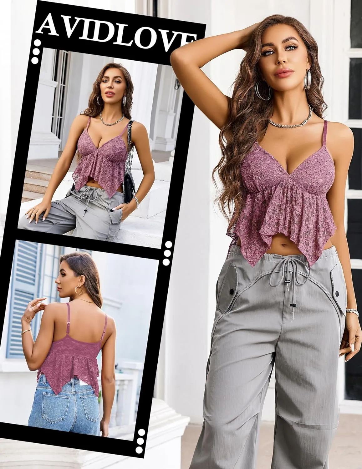 Avidlove Lace Bralette for Women V Neck Camisole Adjustable Spaghetti Strap Crop Tops