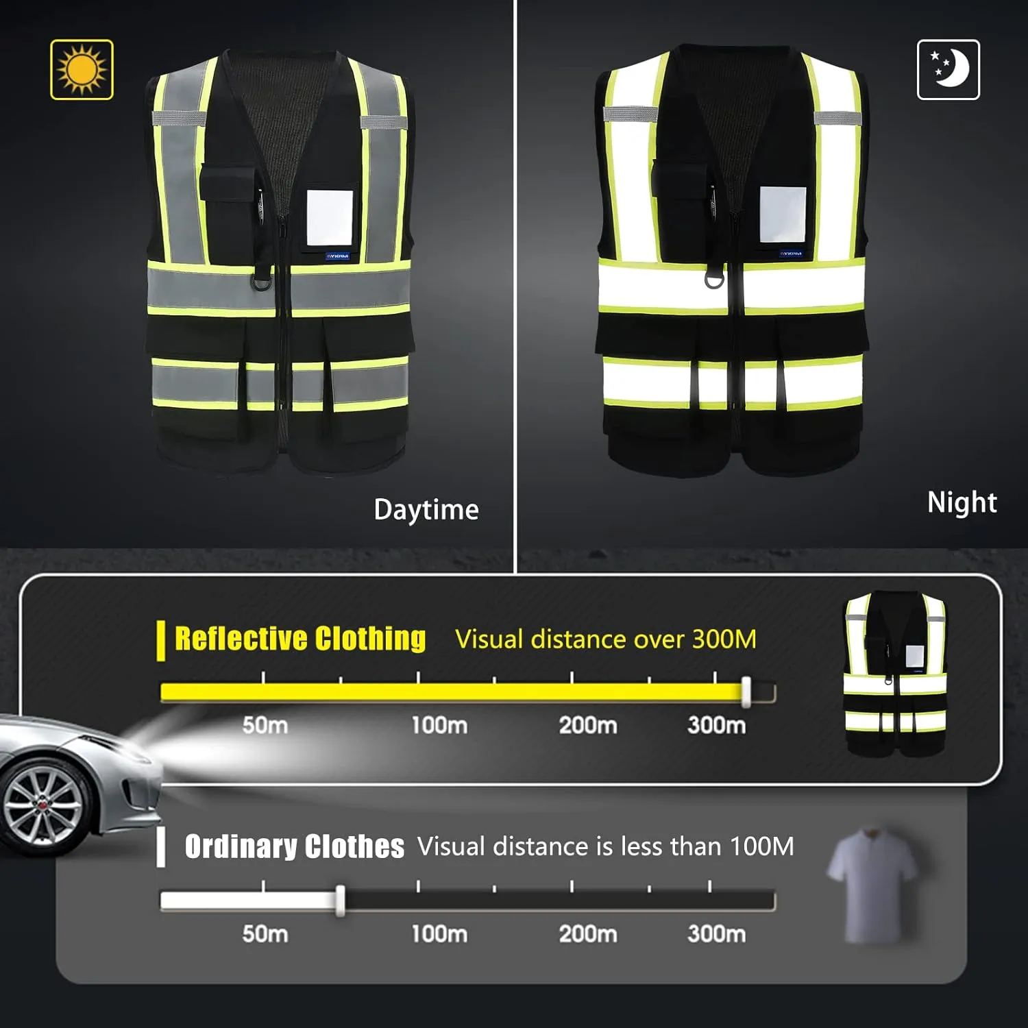 AYKRM Custom Logo Personalised Printed High Visibility Reflective 2 two tone work construction Safety Vest