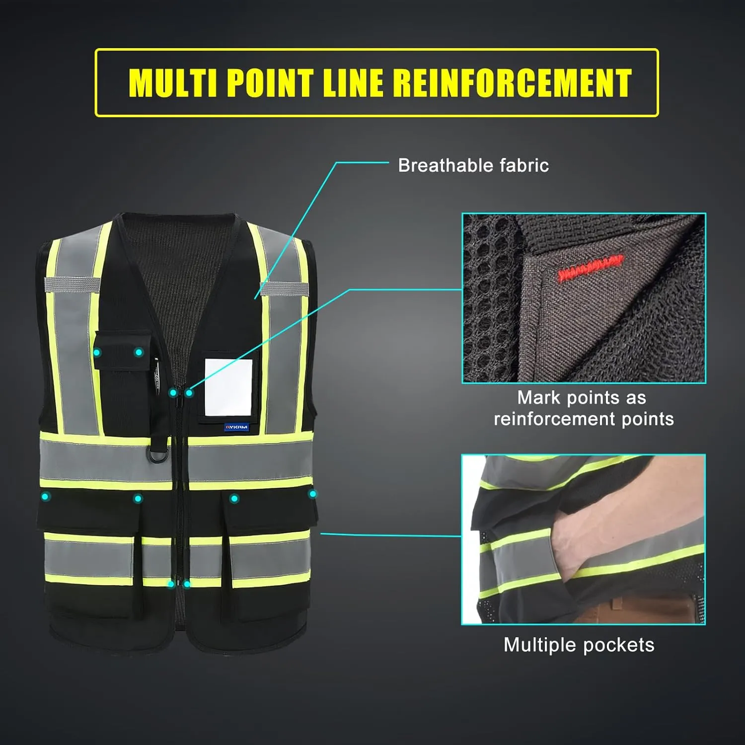 AYKRM Custom Logo Personalised Printed High Visibility Reflective 2 two tone work construction Safety Vest