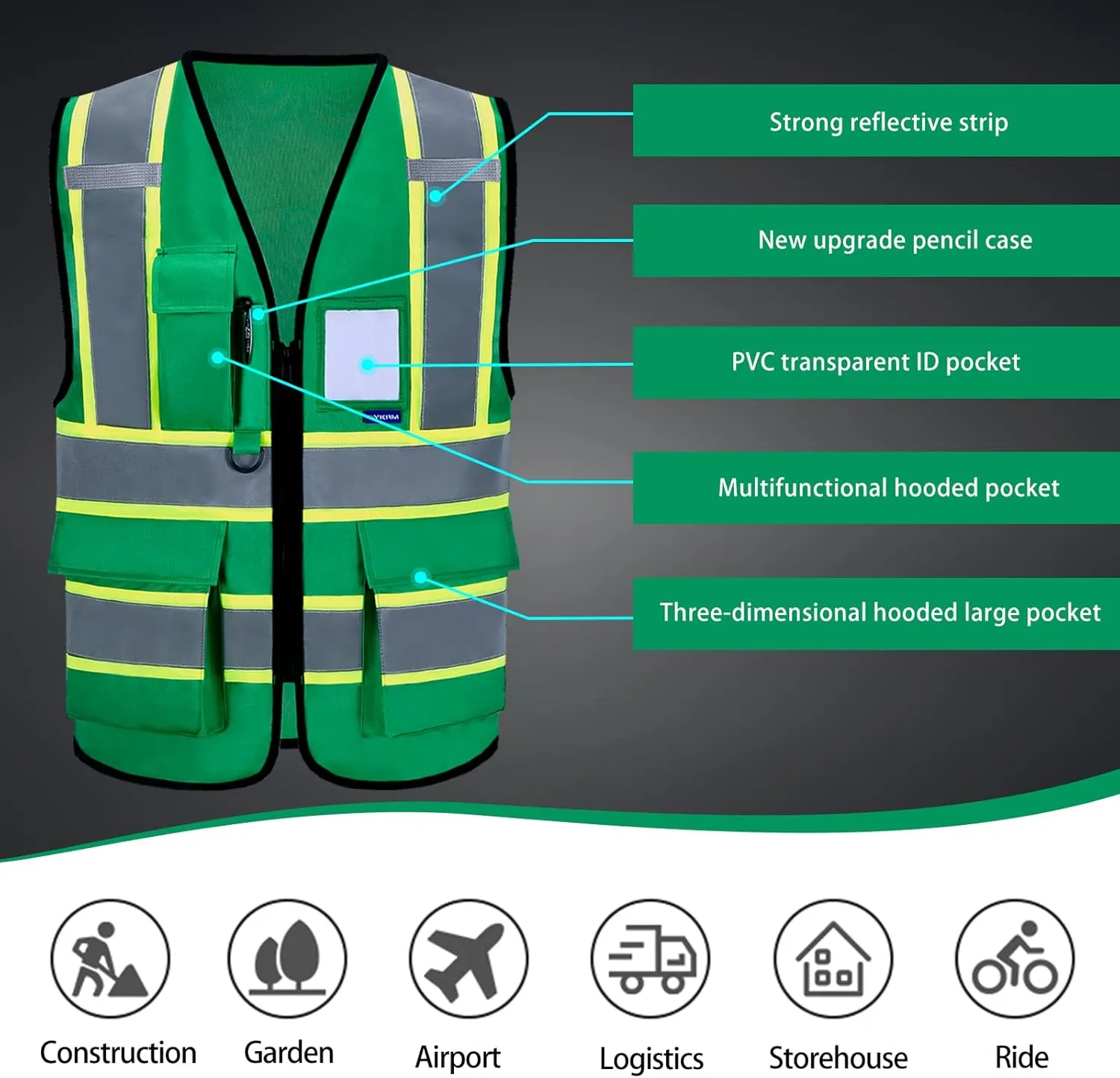 AYKRM Custom Logo Personalised Printed High Visibility Reflective 2 two tone work construction Safety Vest