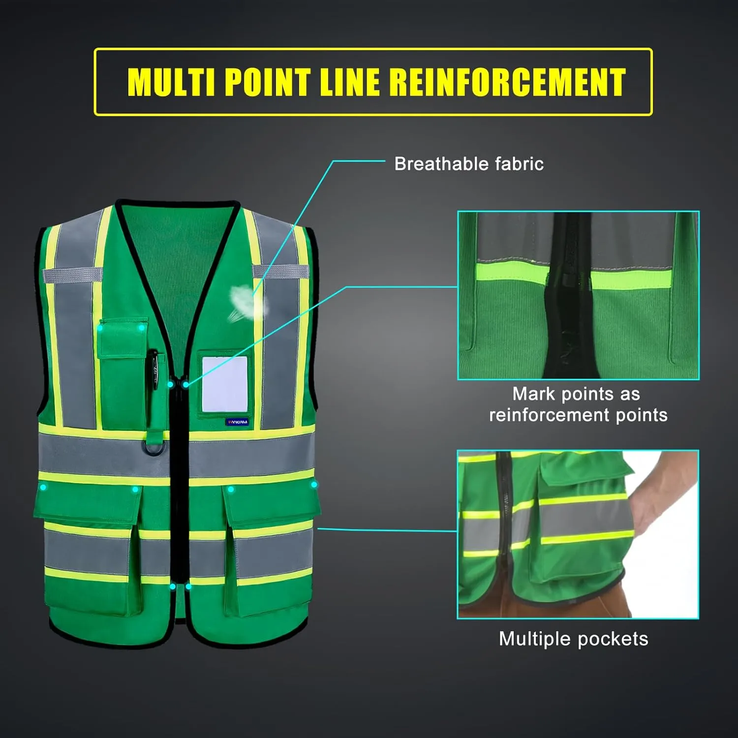 AYKRM Custom Logo Personalised Printed High Visibility Reflective 2 two tone work construction Safety Vest