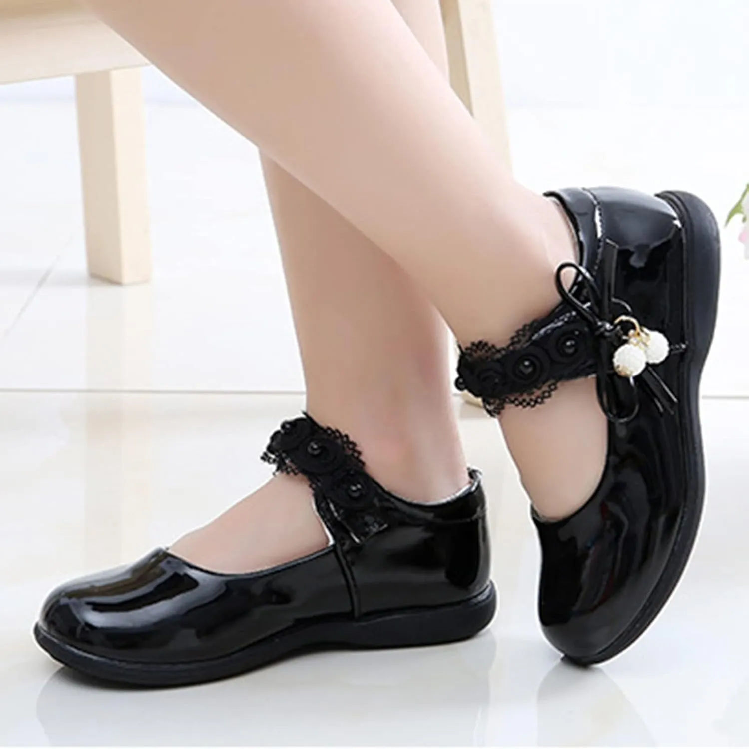 Baby Girls Mary Jane Shoes School Kids Uniform Flat Ballet Strap Dress Formal Slip-On Shoes Performance Shoes Youth