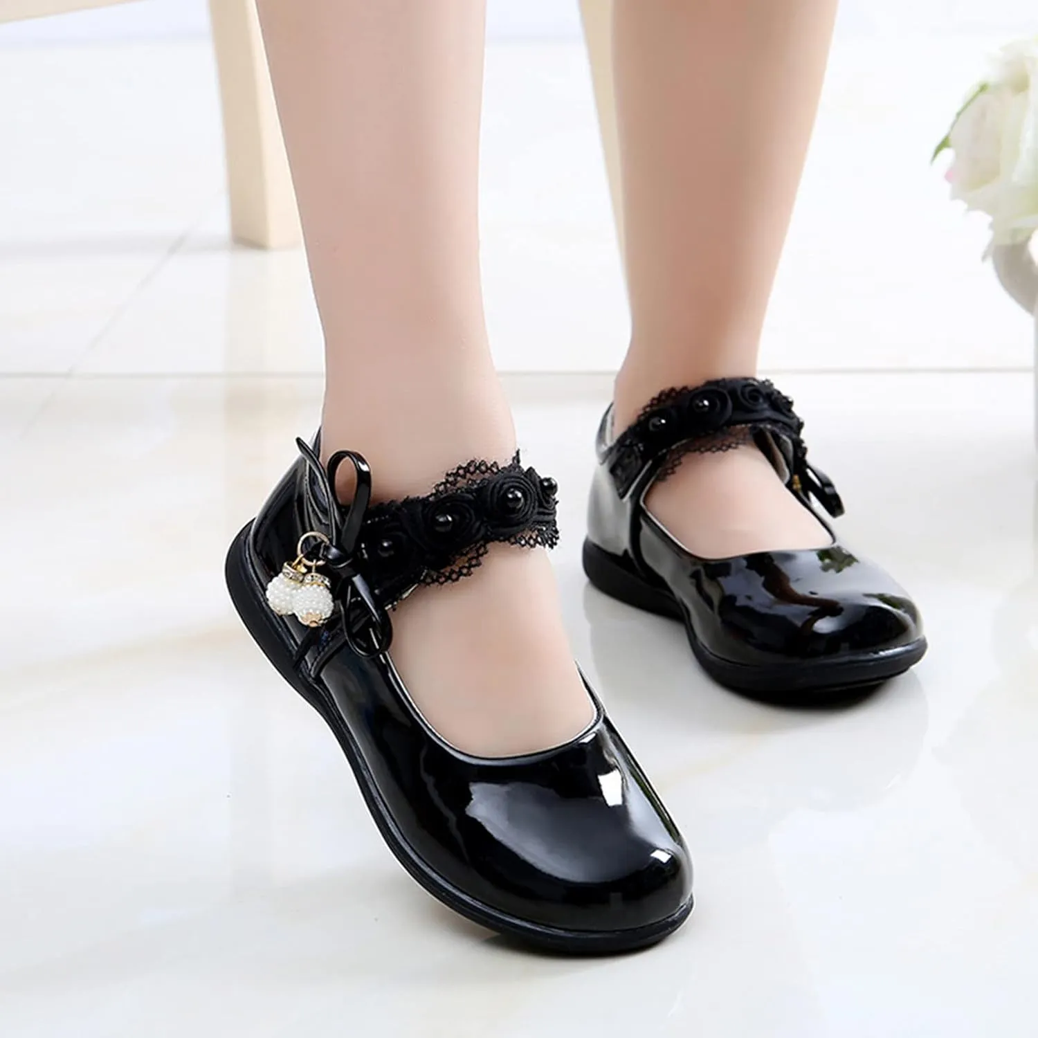 Baby Girls Mary Jane Shoes School Kids Uniform Flat Ballet Strap Dress Formal Slip-On Shoes Performance Shoes Youth